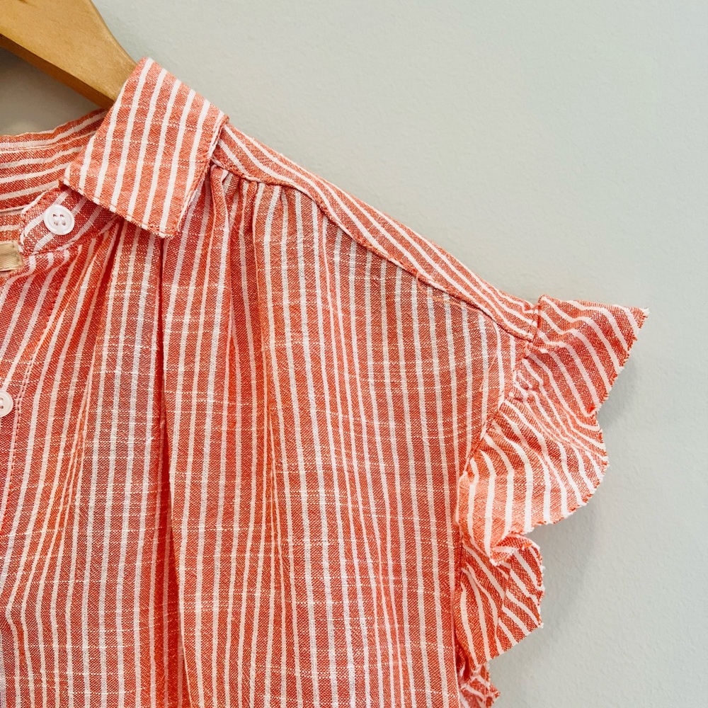 Max Studio orange and white striped button down shirt with ruffle sleeves size S - Picture 2 of 7